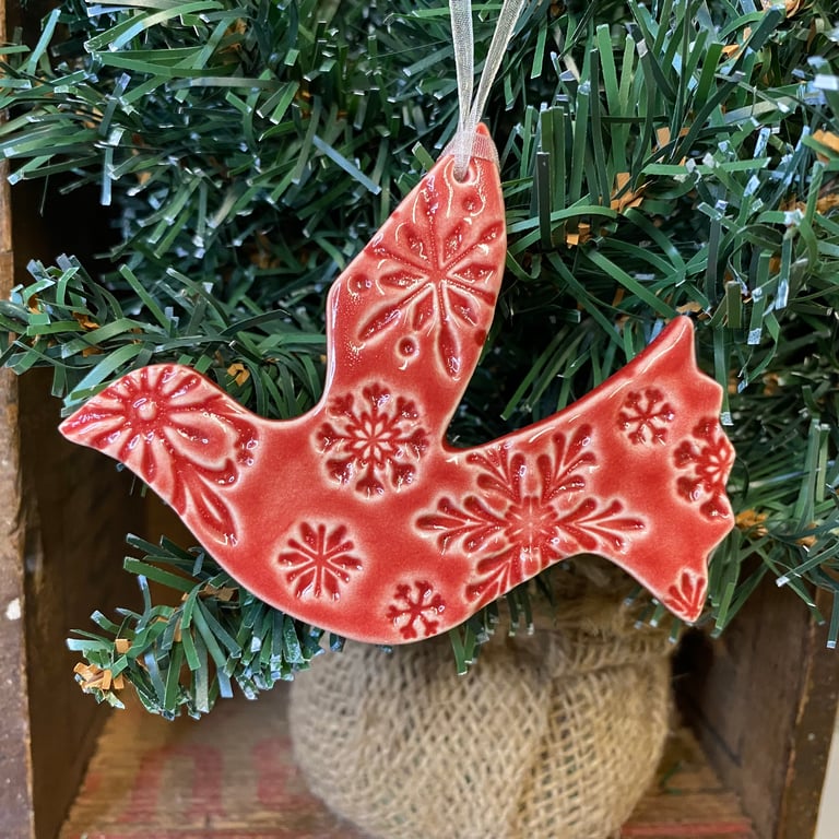 Red Dove ceramic Christmas decoration