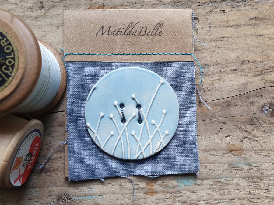 Unique Handmade Ceramic Blue Button