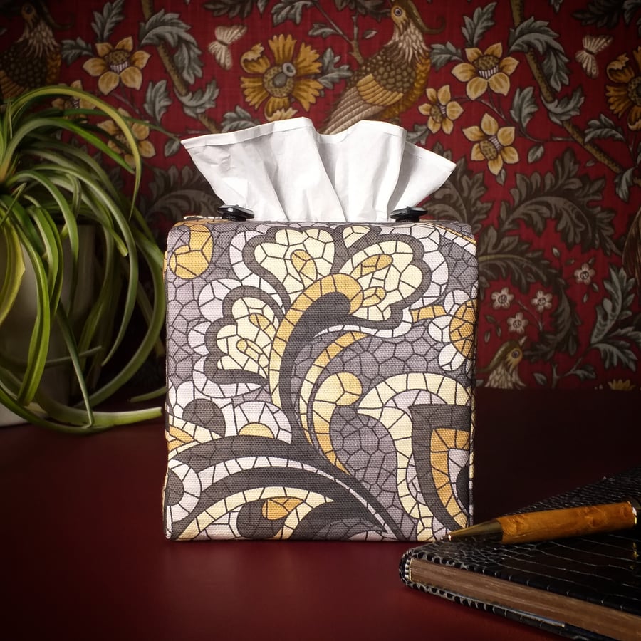 Square Tissue Box Cover Size 'B' - Grey Paisley