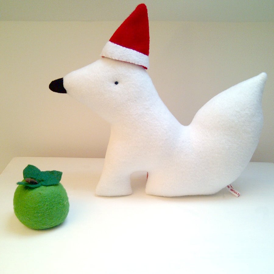 SALE Was 14.50 Christmas Arctic Fox, a Friendly Soft Toy in Cuddly White Fleece 
