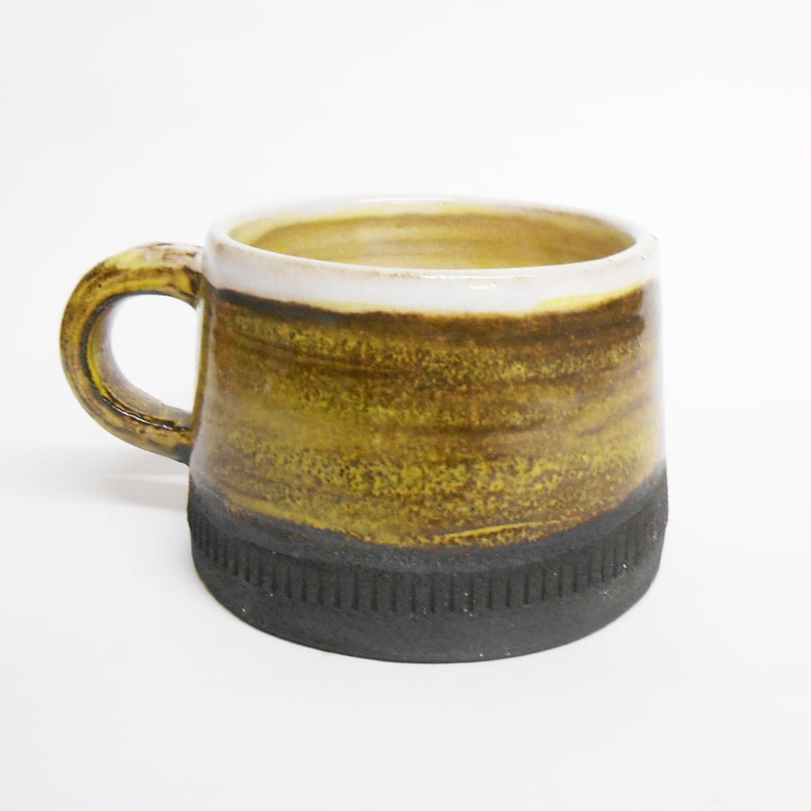 Mug Black clay Yellow glazed Textured Stoneware Ceramic.