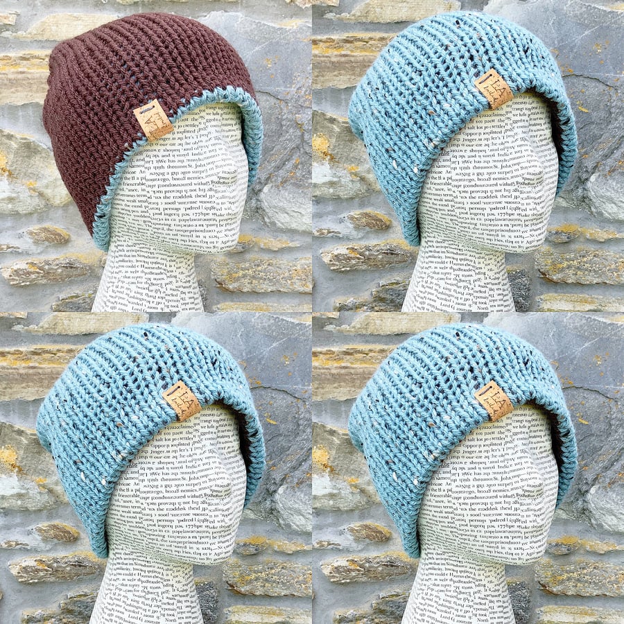 Reversible Hat. Knitted Hat. Woollen Hat. Woolly Hat. Winter Hat. Beanie. Slouch