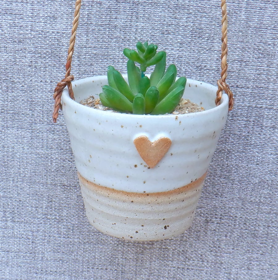 Hanging herb succulent planter hand thrown stoneware pottery ceramic plant pot 