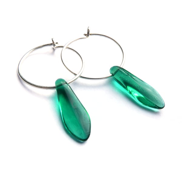 Green Glass Drop Bead Earrings 
