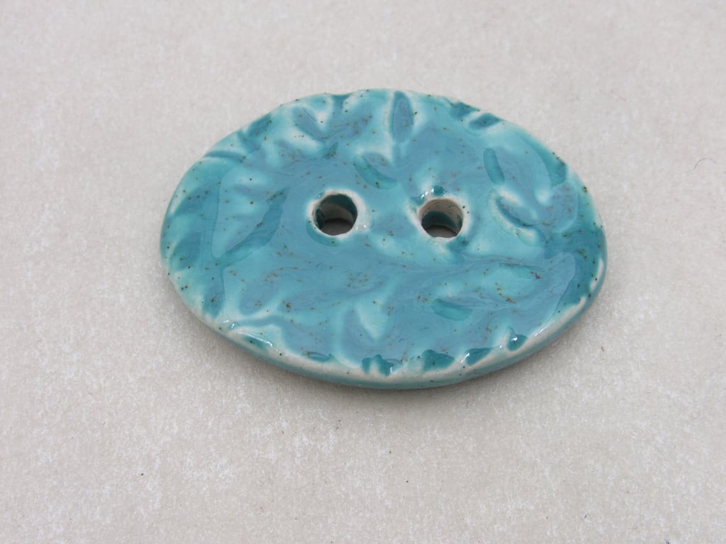 Large Jade Green Sprig Oval Handmade Ceramic Button