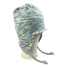 Ear flap hat in shades of turquoise, lilac and lemon, wool Andean chullo 