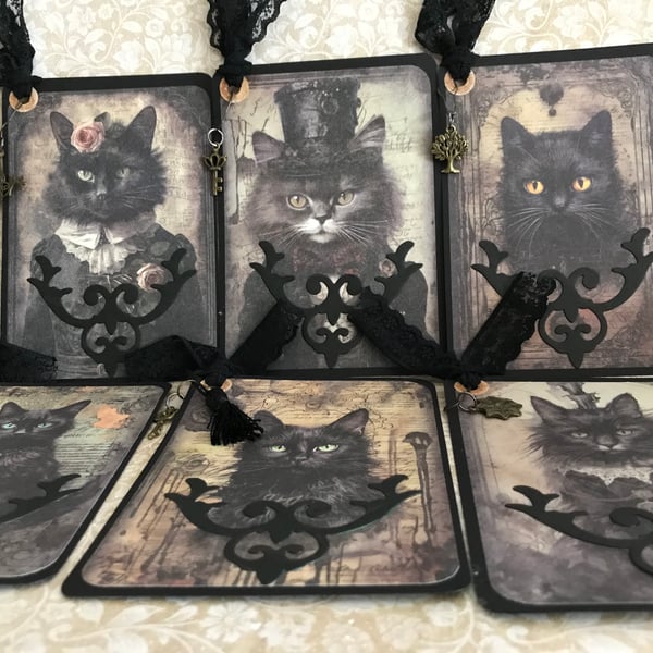Set 6 Journal Tags Gothic style Cats Dark Academia Steam Punk Tags Toppers