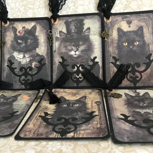 Set 6 Journal Tags Gothic style Cats Dark Acade... - Folksy