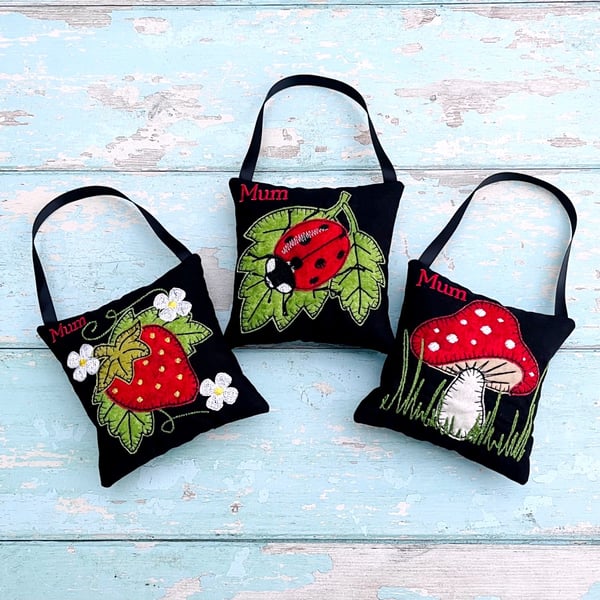 Nature Themed Ladybird Strawberry Toadstool Linen Lavender Bags