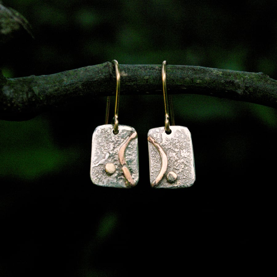 Silver and Gold Textured Dangle Earrings