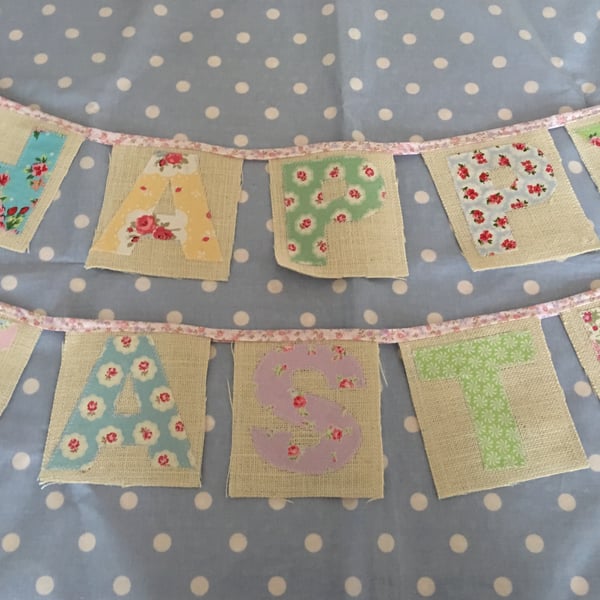 Easter  bunting,banner with pale pink floral bias bunding