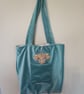 Tote Bag, Teal  colour with Highland Cow embroidery