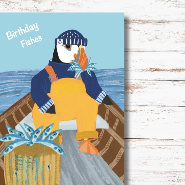 Birthday Card Puffin Cute Yorkshire puffins 