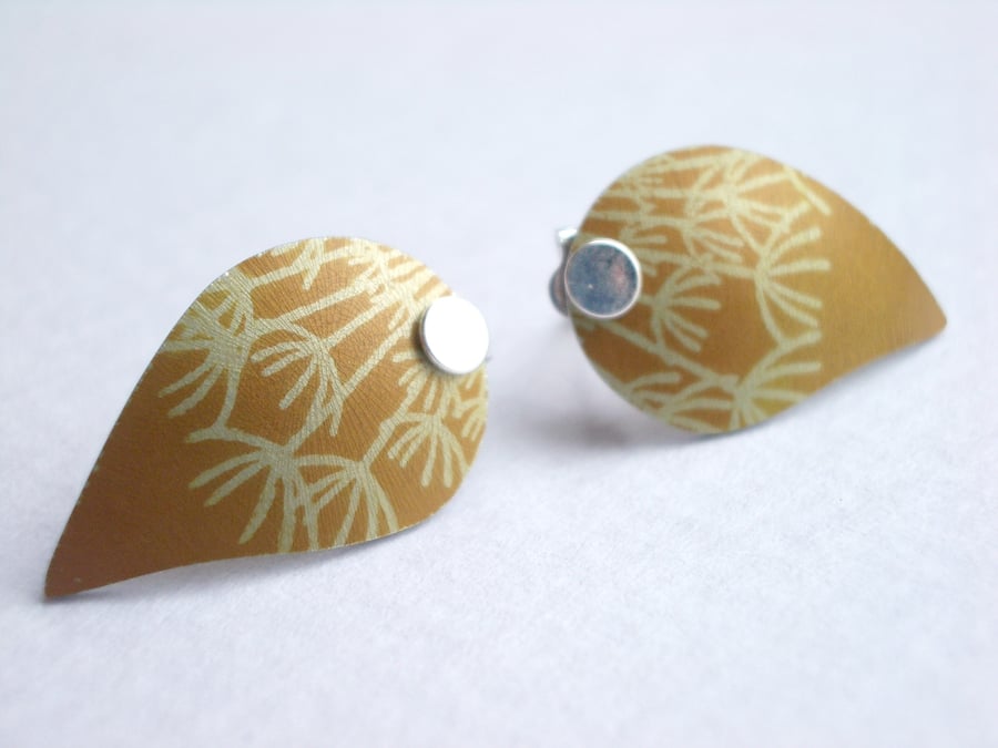 Autumn yellow leaf shaped printed earrings