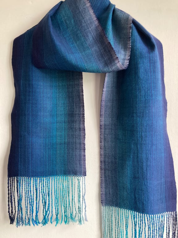 Deep Blue Sea Cotton Herringbone Summer Scarf