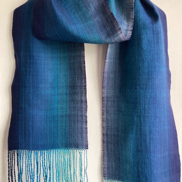 Deep Blue Sea Cotton Herringbone Summer Scarf