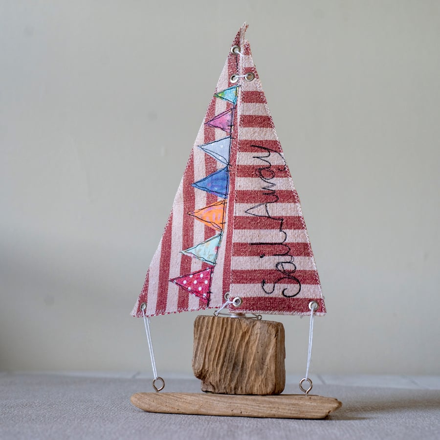 Driftwood Embroidered Sailing Boat Decoration 