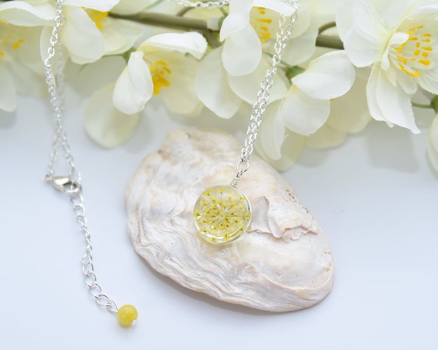 Yellow Queen Anne's Lace Pendant Necklace