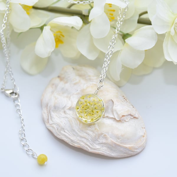 Yellow Queen Anne's Lace Pendant Necklace