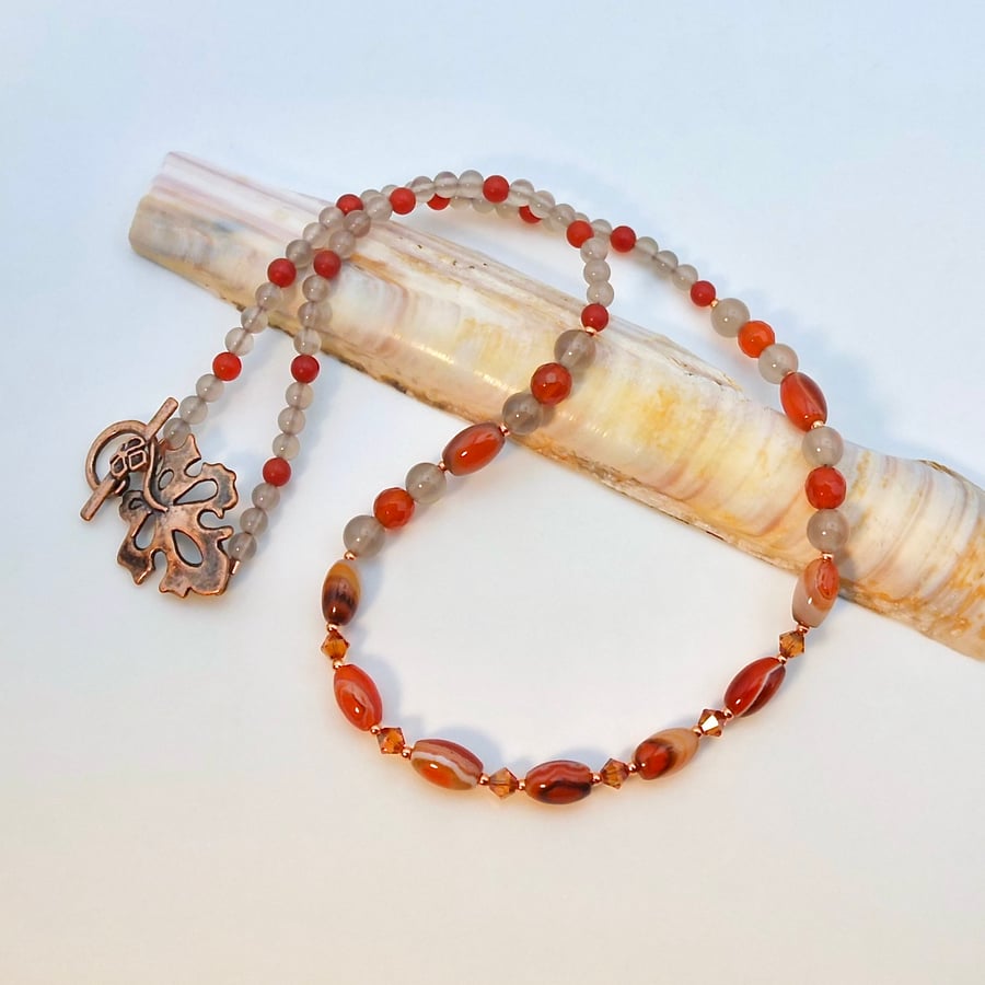 Agate, Carnelian & Swarovski Crystal Necklace, Gemstone Jewellery Gifts For Her