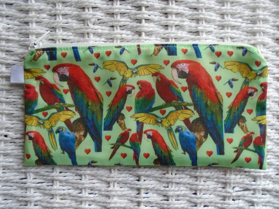 Parrot Pencil Case or Small Make Up Bag.