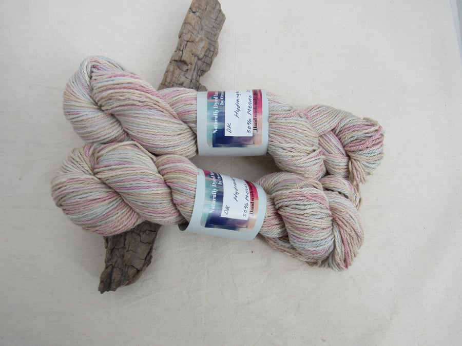 100g Hydrangea Merino Silk Space Dyed Natural Dye DK Yarn
