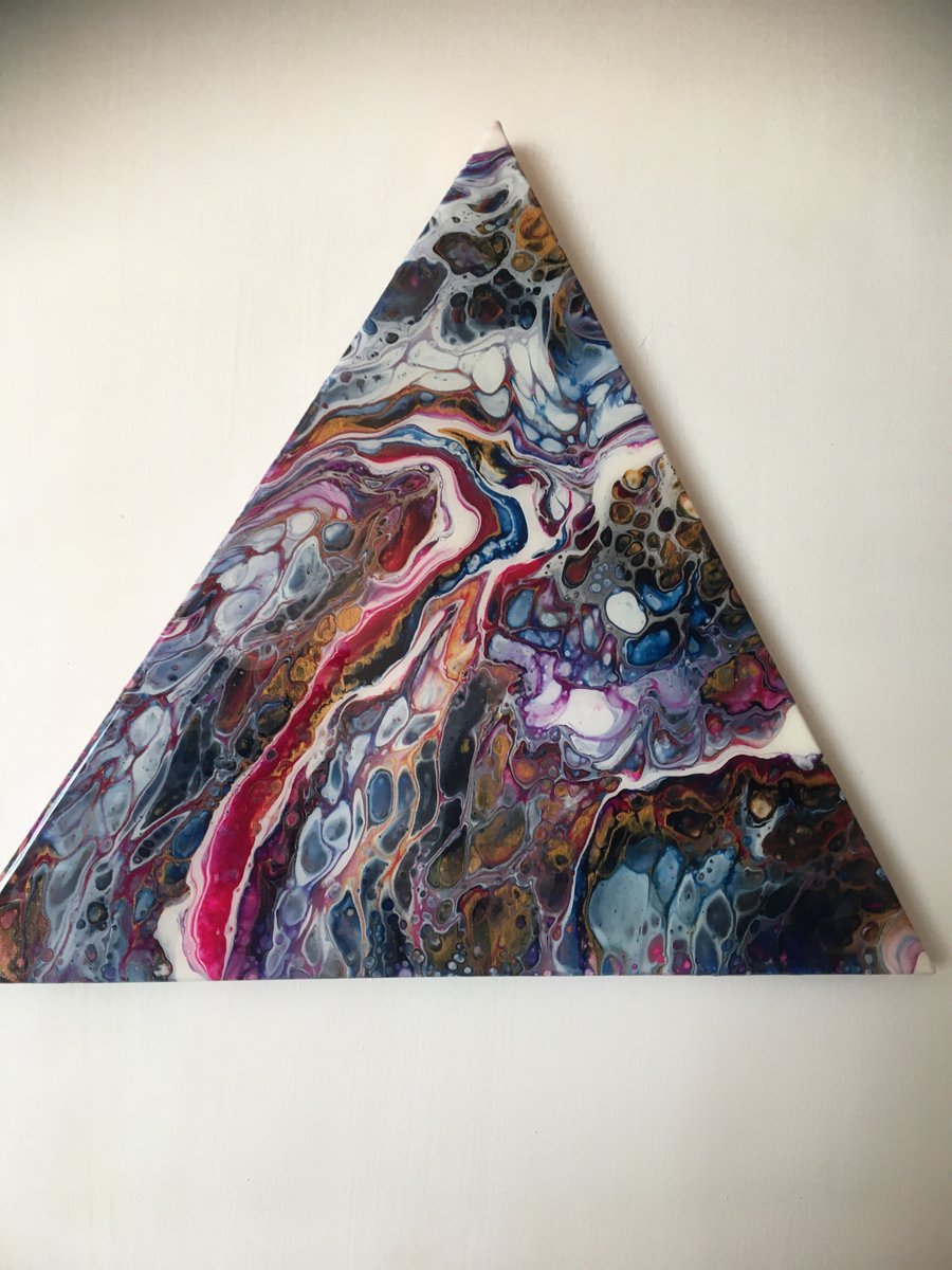 Fluid art on triangle 16” canvas, resin finished, multicoloured  