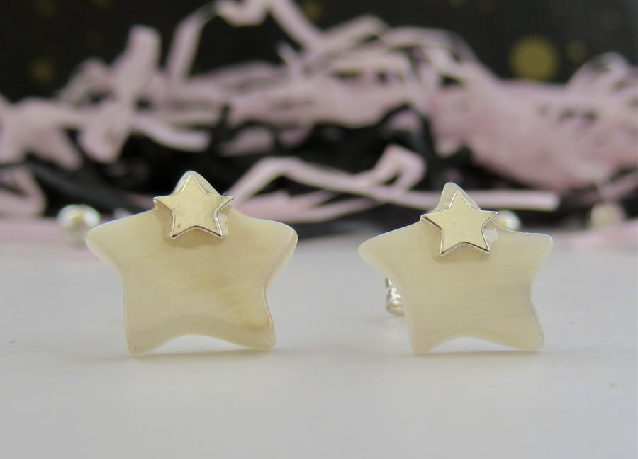 Starry Silhouette SS and Mother-of-Pearl stud earrings