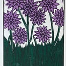 Dahlia Flower Garden, Lino Print 'Perfectly Imperfect'