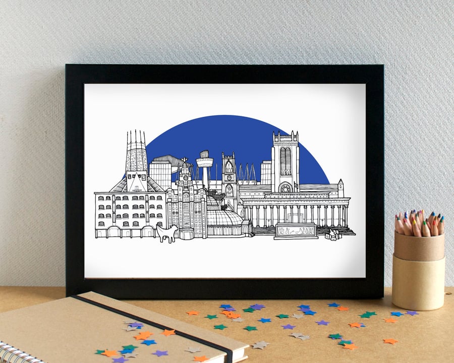 Liverpool Skyline Print - featuring Everton Football Club's Goodison Park