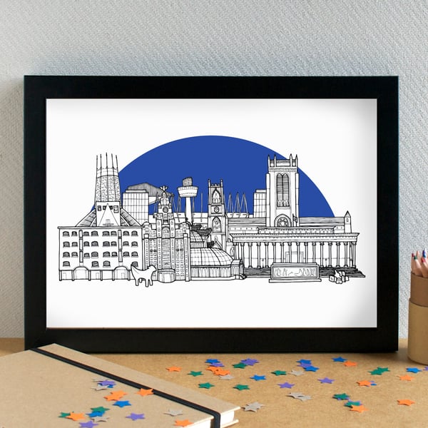 Liverpool Skyline Print - featuring Everton Football Club's Goodison Park