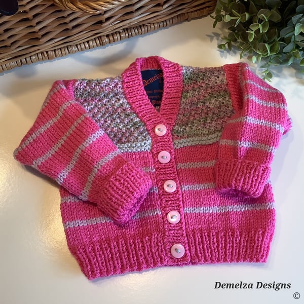 Baby Girl's Hand Knitted Cardigan  9 -18 months size