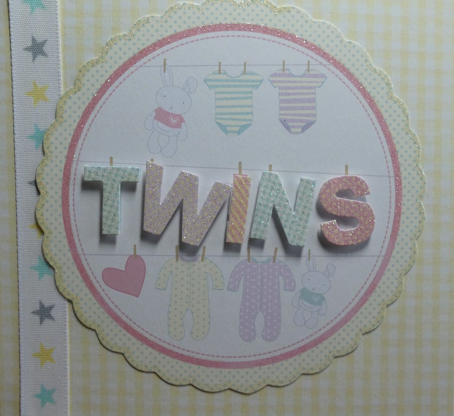 Twins New Baby Card - Pastels