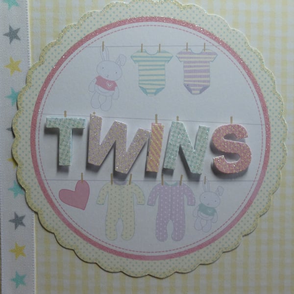 Twins New Baby Card - Pastels