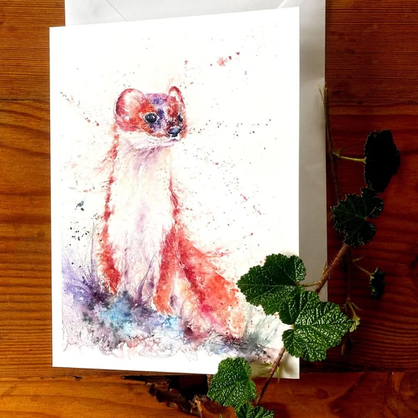 Stoat Card, A Blank A5 Greetings Card by Watercolour Artist Sandi Mower