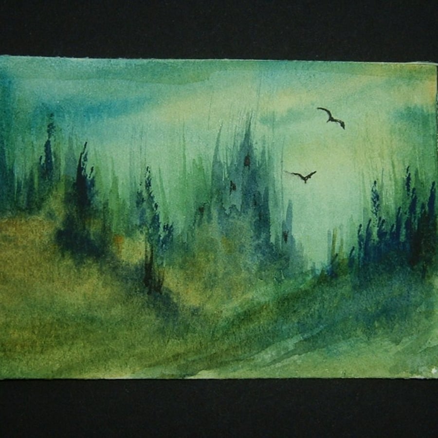 art painting original fantasy landscape aceo watercolour ref 194