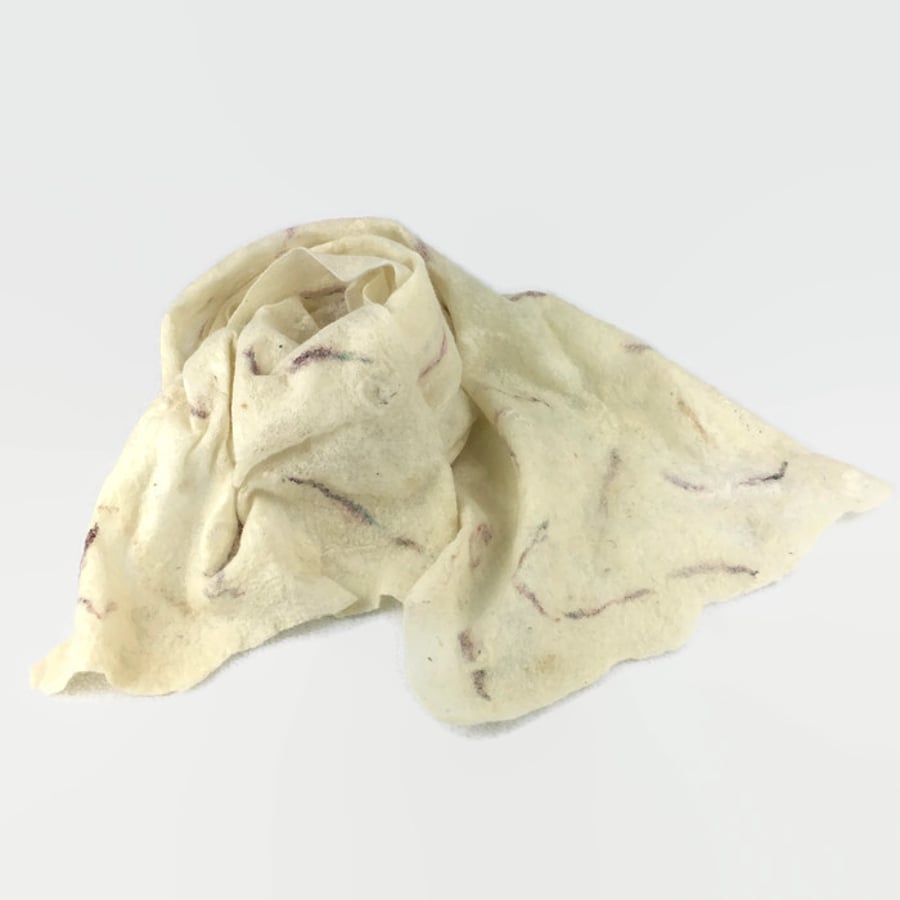 Natural white merino wool cobweb scarf with wool and silk inclusions
