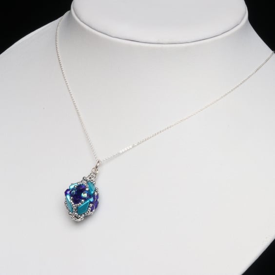 Blue and Turquoise Beaded Bead Pendant