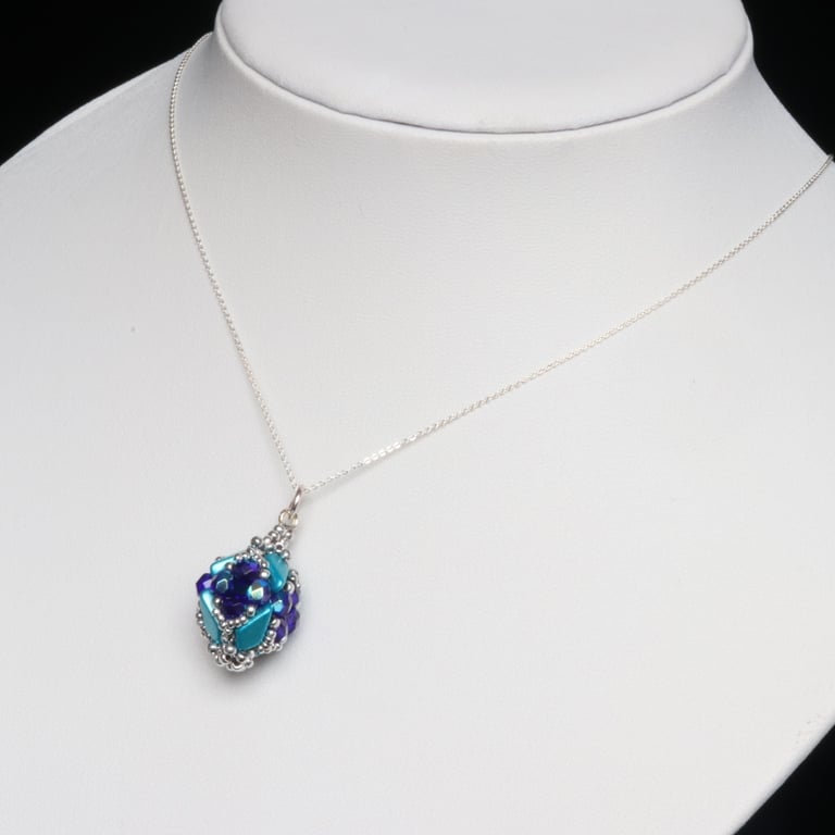 Blue and Turquoise Beaded Bead Pendant