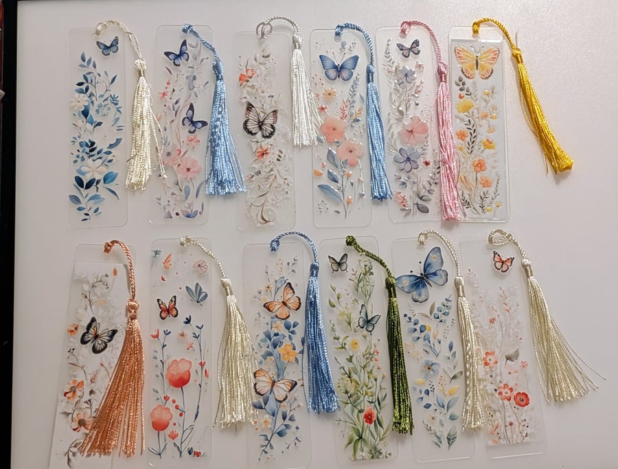 Acrylic flowers and butterflies theme bookmark