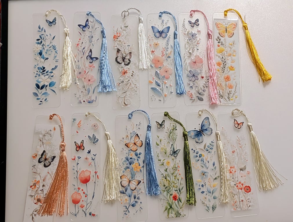 Acrylic flowers and butterflies theme bookmark