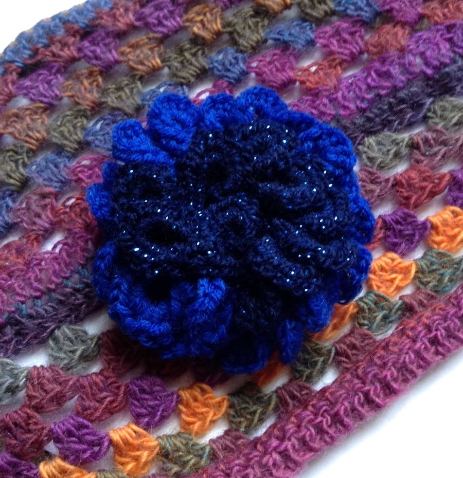 Crochet Flower Corsage Brooch in Royal Blue & Navy
