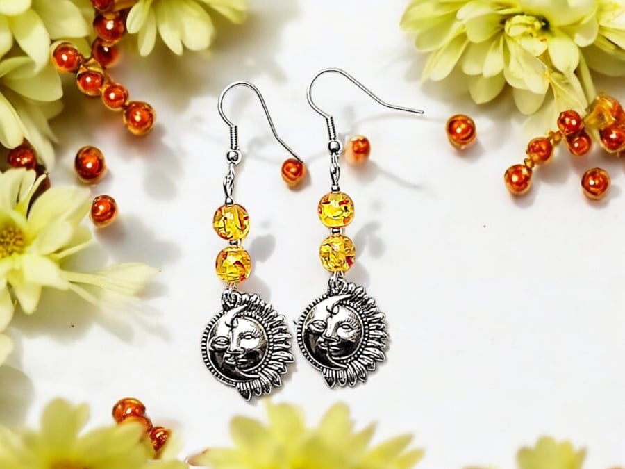 Sun and moon earrings, mystical jewellery, boho jewellery, boho earrings