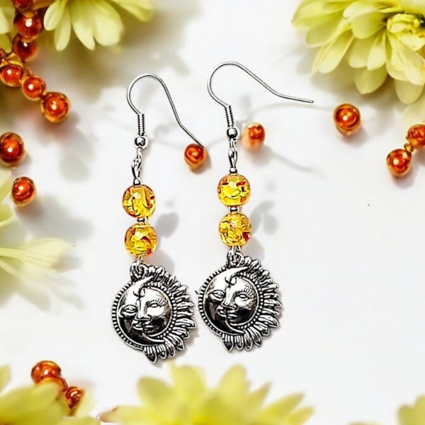 Sun and moon earrings, mystical jewellery, boho jewellery, boho earrings