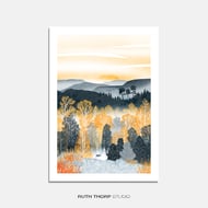 Golden Forest Illustrated Art Print 