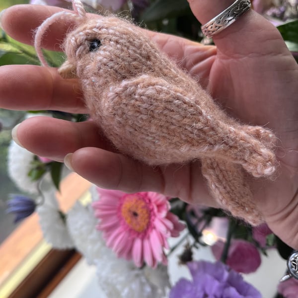 Canary hand knit tree decoration 