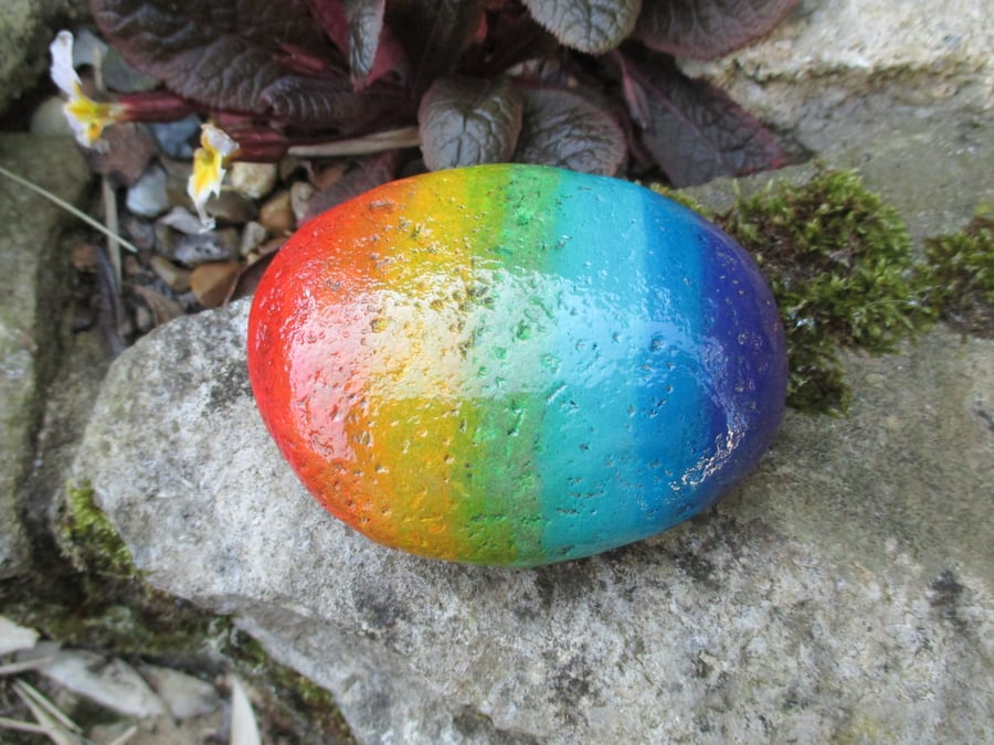 Painted Rock Memorial Stone Bunny Rabbit Pet Rainbow Stone Pet Cat Dog 004