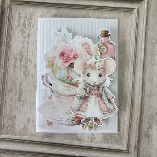Greeting Card - A Most Curious Tea Party - Dormouse - Tea Bag Gift C264