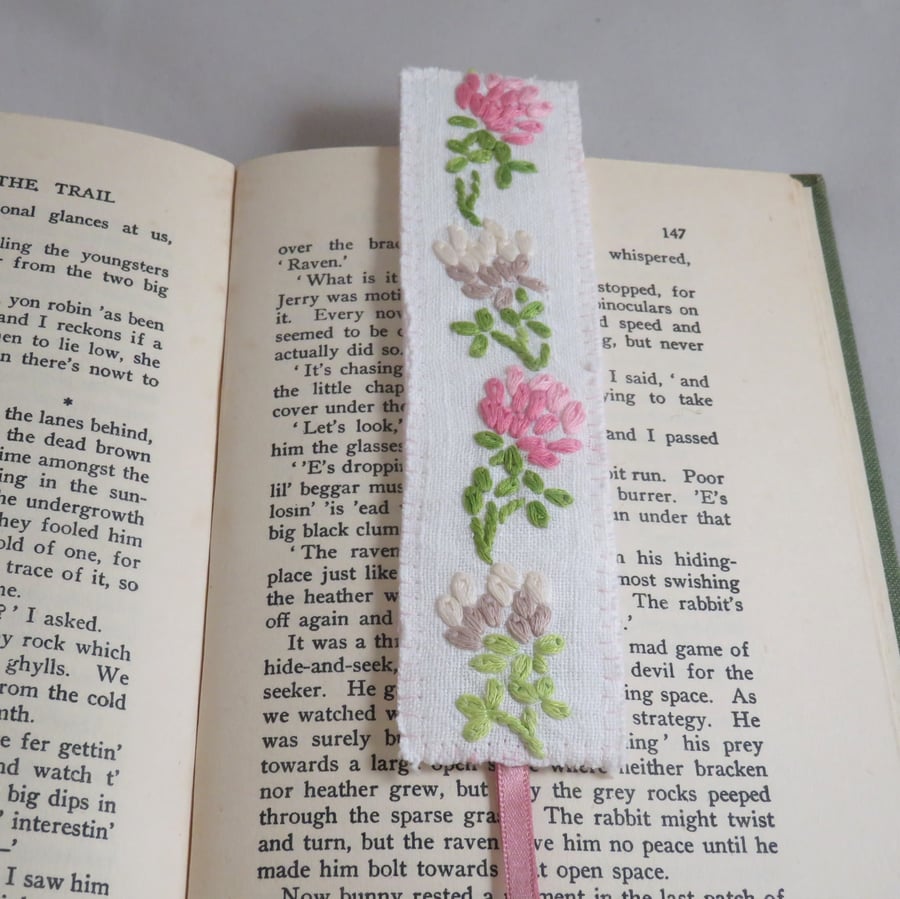 Embroidered Bookmark from vintage linen