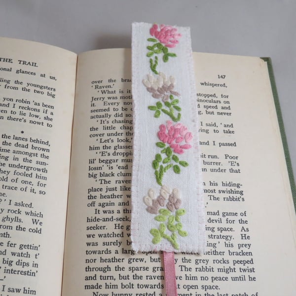 Embroidered Bookmark from vintage linen